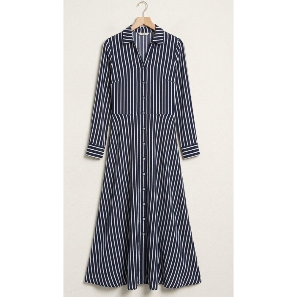Boden Marcia Shirt Midi Dress Womens 8R Navy White Stripe Jersey Office Preppy - Picture 13 of 13